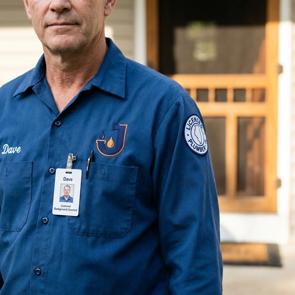 Licensed plumber showing ID badge in Telford, PA