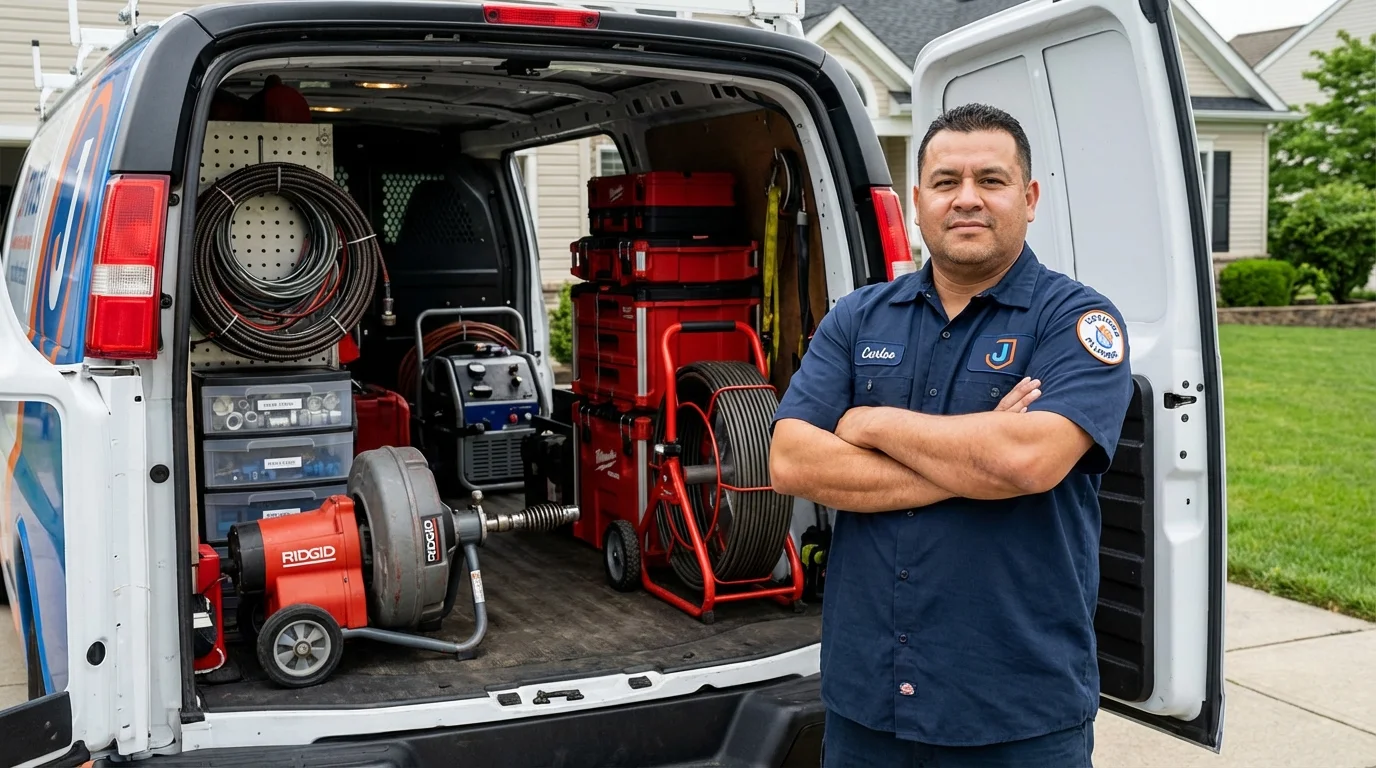 Professional drain cleaning equipment and Johns Plumbing LLC plumber in Telford