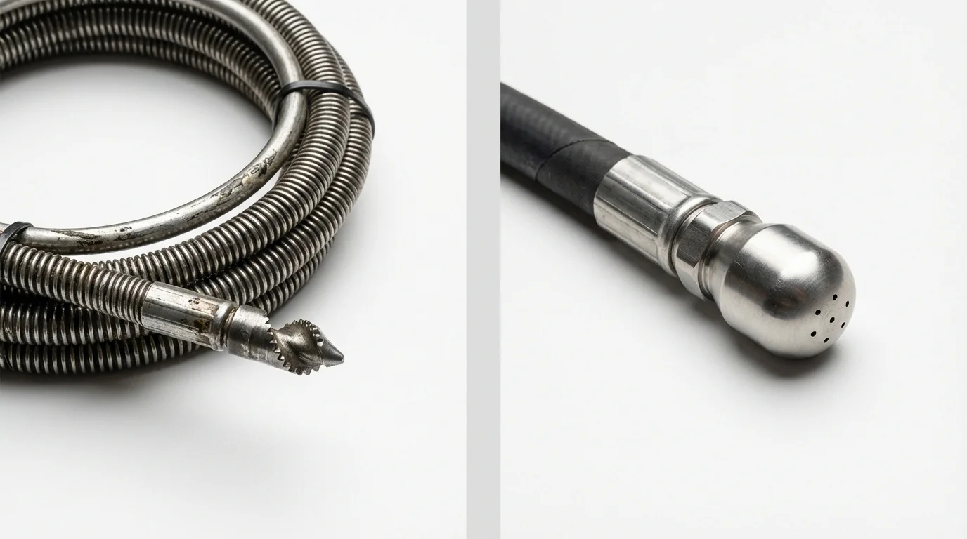 Drain snake cable and hydro jetting nozzle used for drain cleaning in Telford, PA