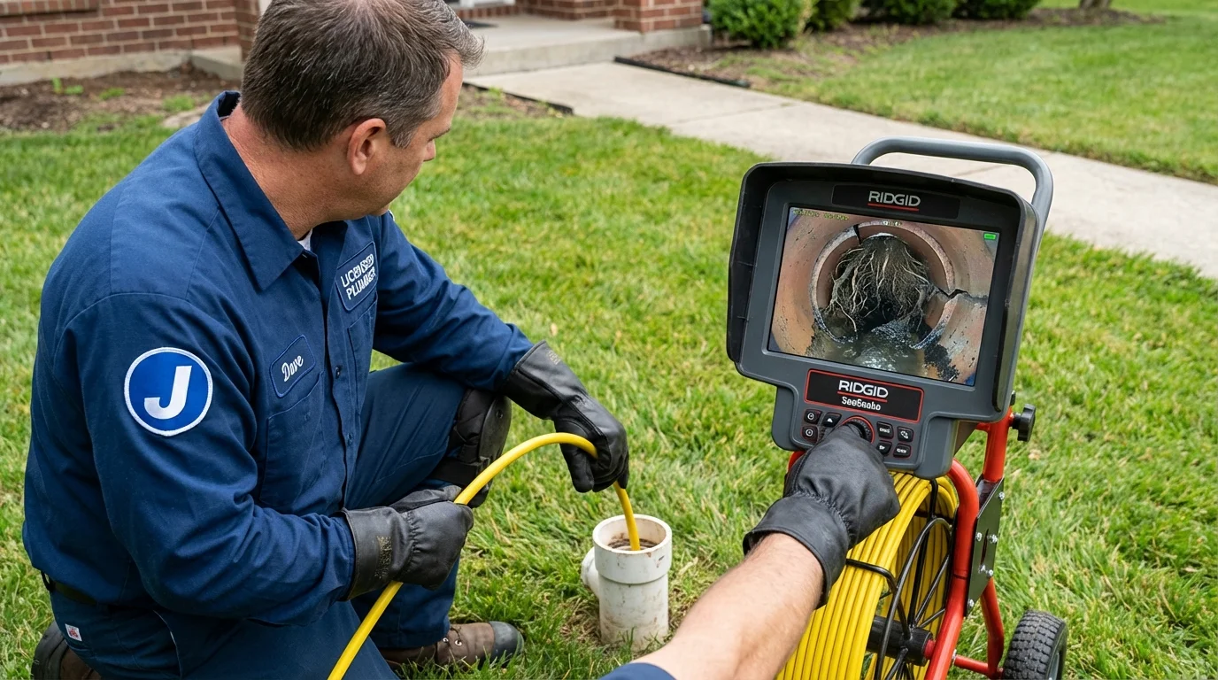 Sewer camera inspection being performed by Johns Plumbing LLC in Telford