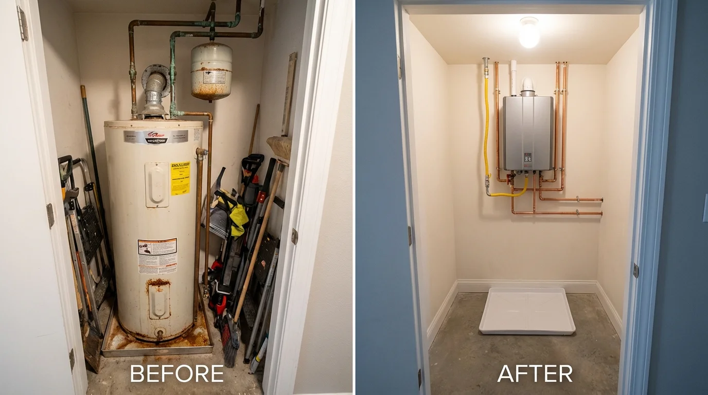 Tank water heater versus wall-mounted tankless unit comparison for Telford, PA homeowners