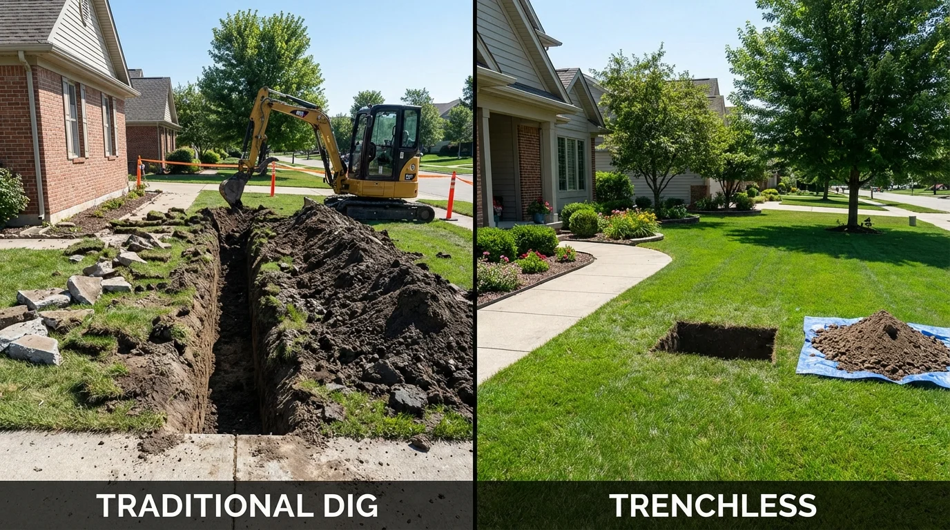 Trenchless sewer repair with minimal yard damage versus traditional excavation in Telford, PA